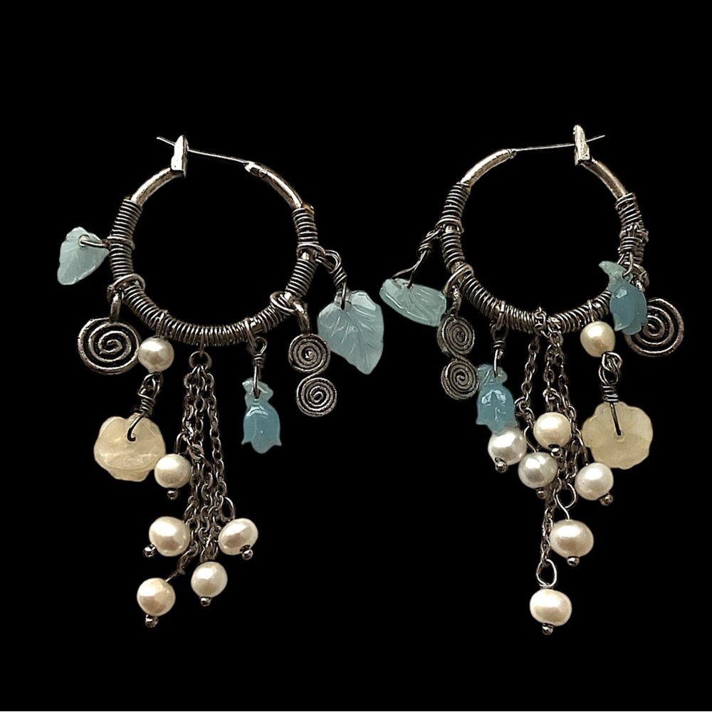 Vintage Southwestern Boho Charm Dangle Hoop Earrings